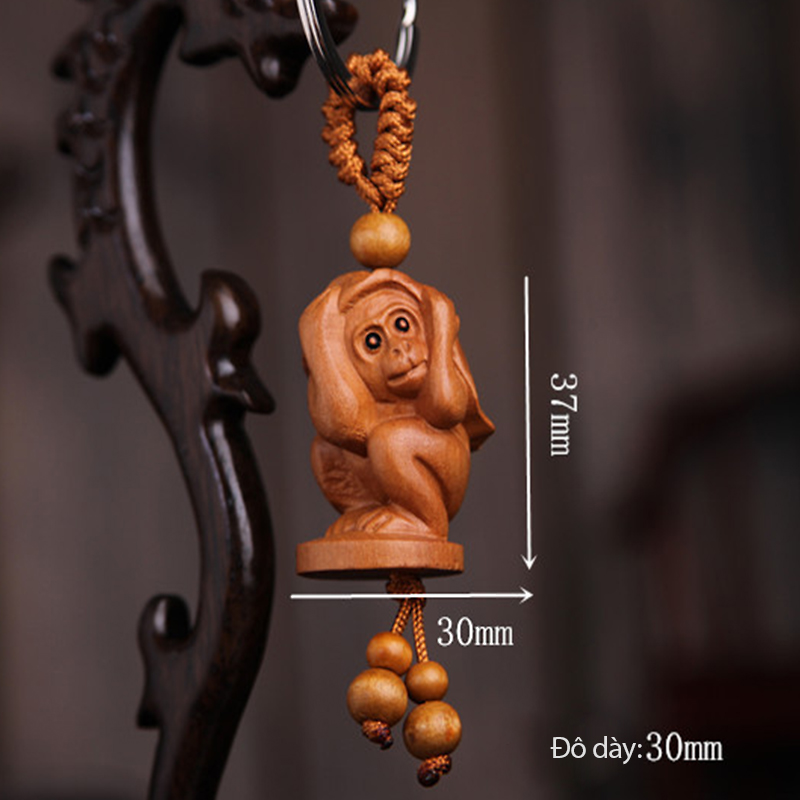 móc khóa bằng gỗ đào hình con khỉ