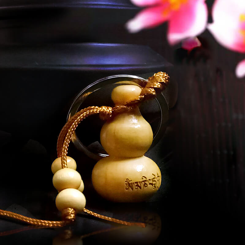Móc khóa hồ lô bằng gỗ khắc hoa sen Phật